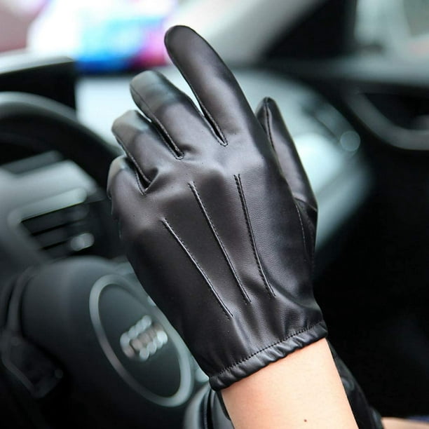 Gants à écran tactile en cuir pour hommes Gants de poignet chauds pour la  conduite en hiver 