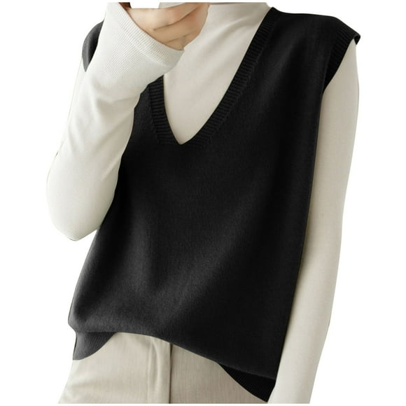 AherBiu Sweater Vests for Women V Neck Sleeveless Pullover Knitted Tops Solid Color Basic Tank Sweaters