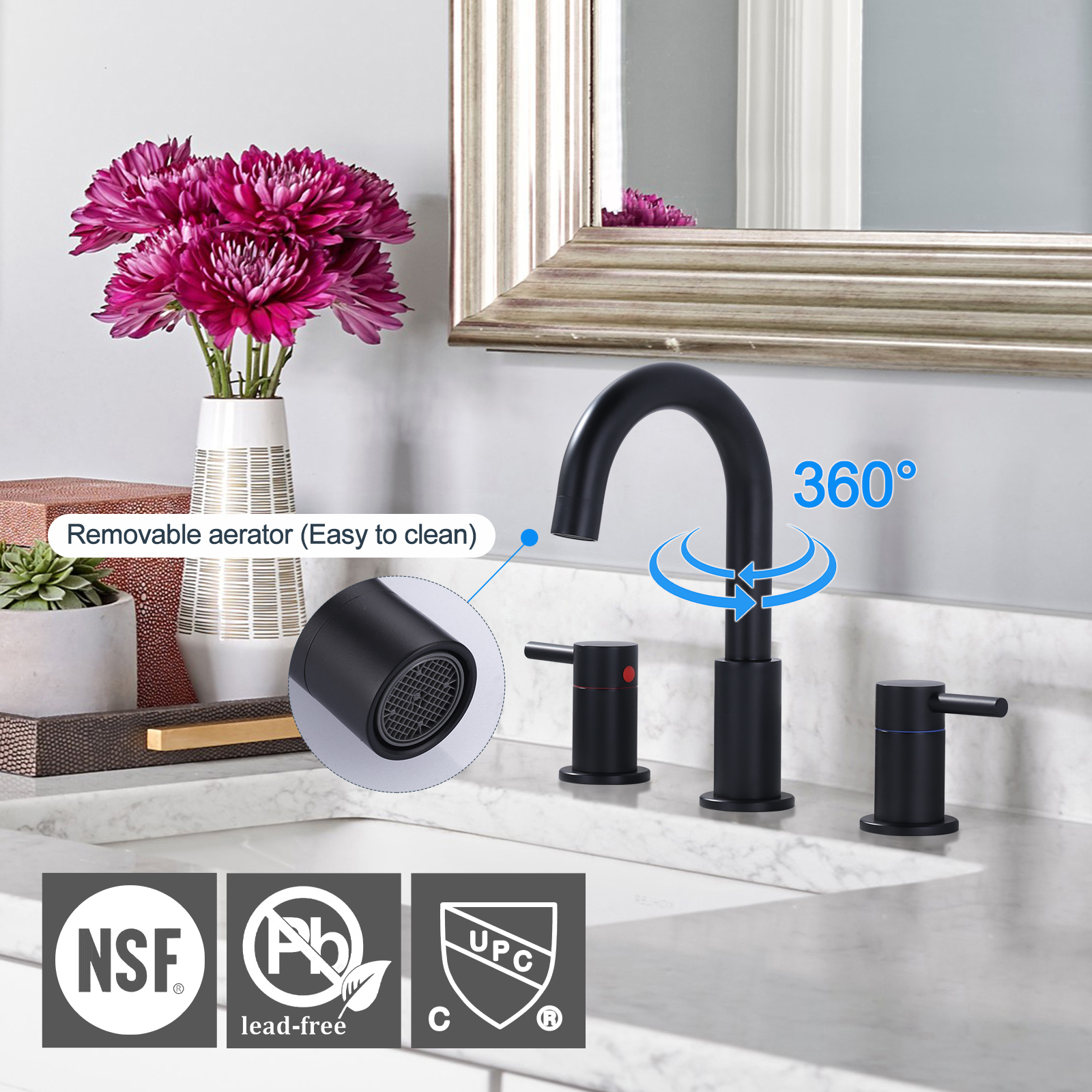 Wowow 2-Handle 3 Hole Widespread Bathroom Sink Faucet in Brushed Nickel,Fit for 6inch and 9inch Sink with Pop UP Drain