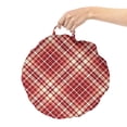 thumbnail image 2 of Plaid Round Floor Cushion with Handle, Tartan Checkered Pattern of Symmetric Parallel Stripes Geometric Retro Scottish, Pillow for Living Room & Dorms, 18" Round, Ruby Peach Cream, by Ambesonne, 2 of 4