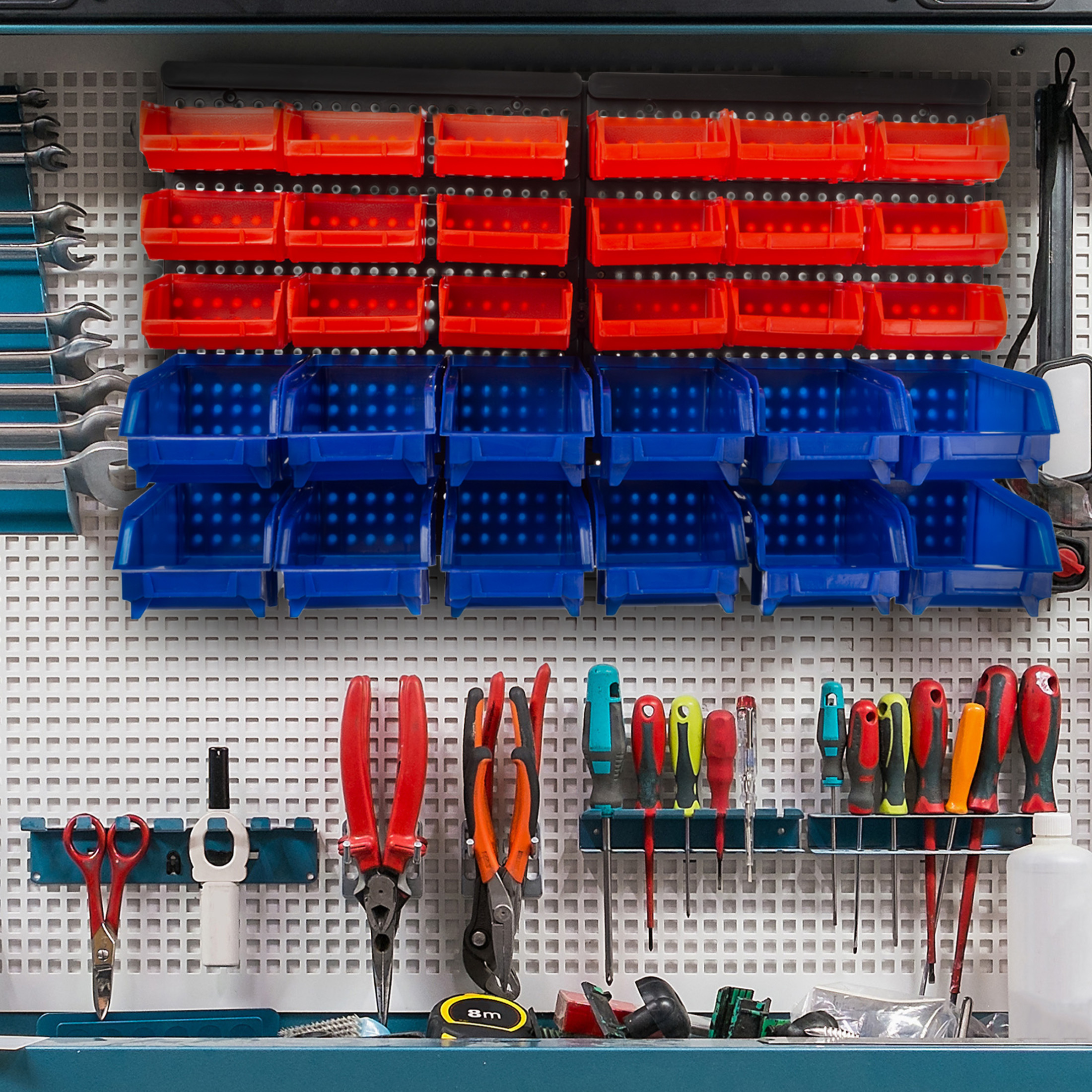 Stalwart Wall-Mounted 30-Compartment Garage Storage Bins (Red/Blue)