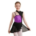 thumbnail image 3 of YEAHDOR Kids Girls Asymmetrical Shoulder Ballet Contemporary Dance Dress Shiny Sequins Contrast Color Dancewear Purple 8, 3 of 7