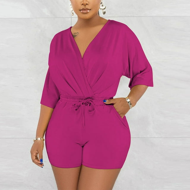 Wesltd Women Rompers Summer Loose Short Jumpsuit Casual Beach Vacation Clothes
