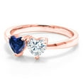 thumbnail image 2 of Gem Stone King 18K Rose Gold Plated Silver Fashion Right-Hand Ring Heart Shape Blue Created Sapphire and Moissanite (0.92 Cttw, Size 6), 2 of 6
