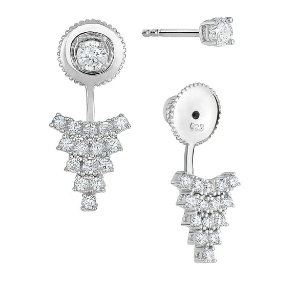 Tilo Jewelry Solid 925 Sterling Silver Triangle CZ Ear Jacket Stud Earrings | Everyday Earrings for Women & Unisex