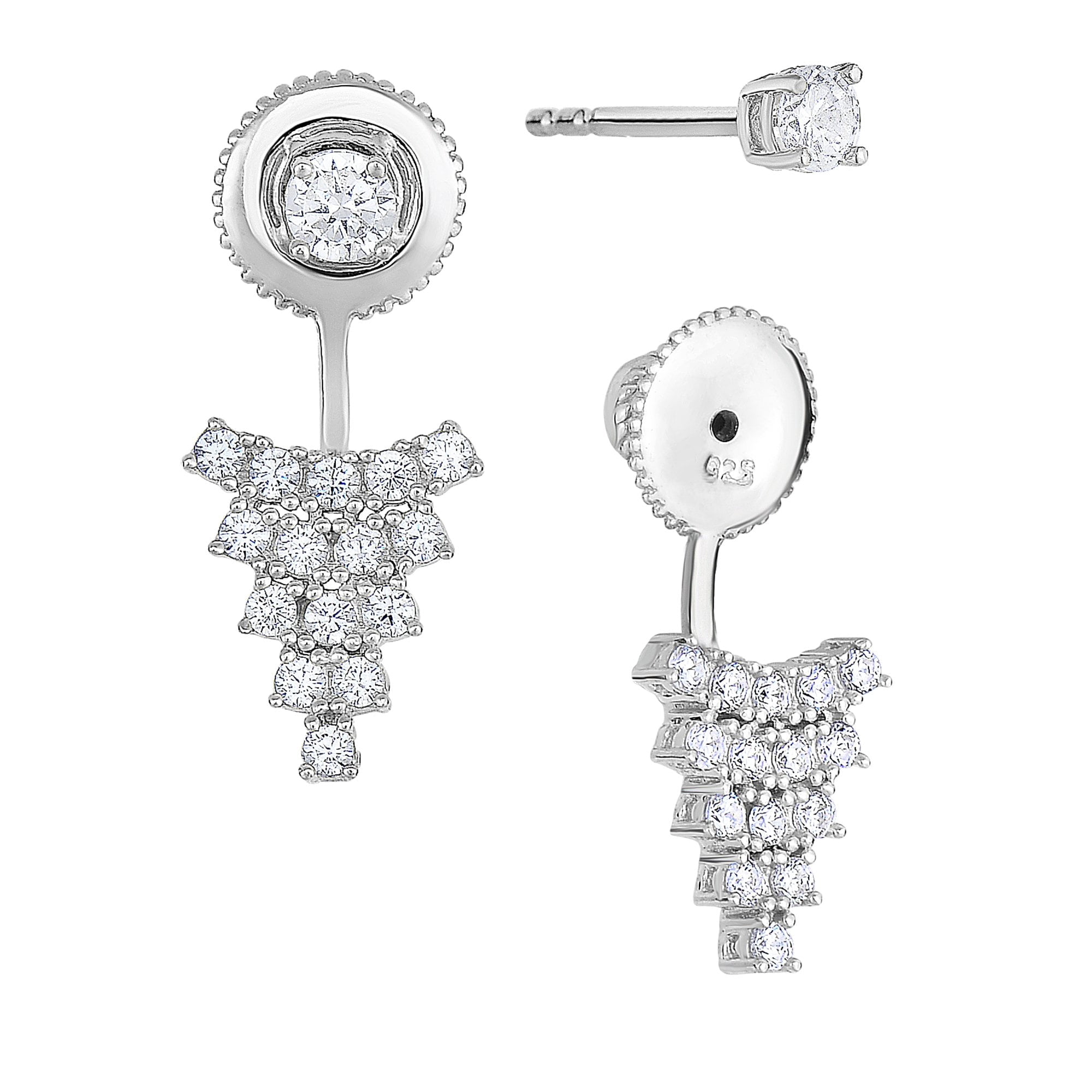 Tilo Jewelry Solid 925 Sterling Silver Triangle CZ Ear Jacket Stud Earrings | Everyday Earrings for Women & Unisex