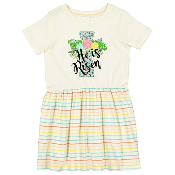 Inktastic He is Risen Floral Print Cross with Beautiful Flowers Girls Toddler Dress