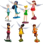 7Pcs/Set Tinkerbell Pixie Girl Flower Fairies Miniature PVC Figures Collection Playset Doll Toy, Fairy Cake Topper Dollhouse Decoration for Kids Gift
