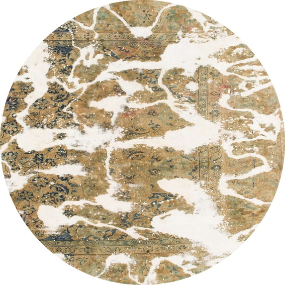 Ahgly Company Machine Washable Indoor Round Abstract Desert Sand Beige Area Rugs, 3' Round
