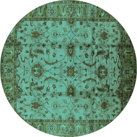 Ahgly Company Indoor Round Oriental Turquoise Blue Traditional Area Rugs, 7' Round