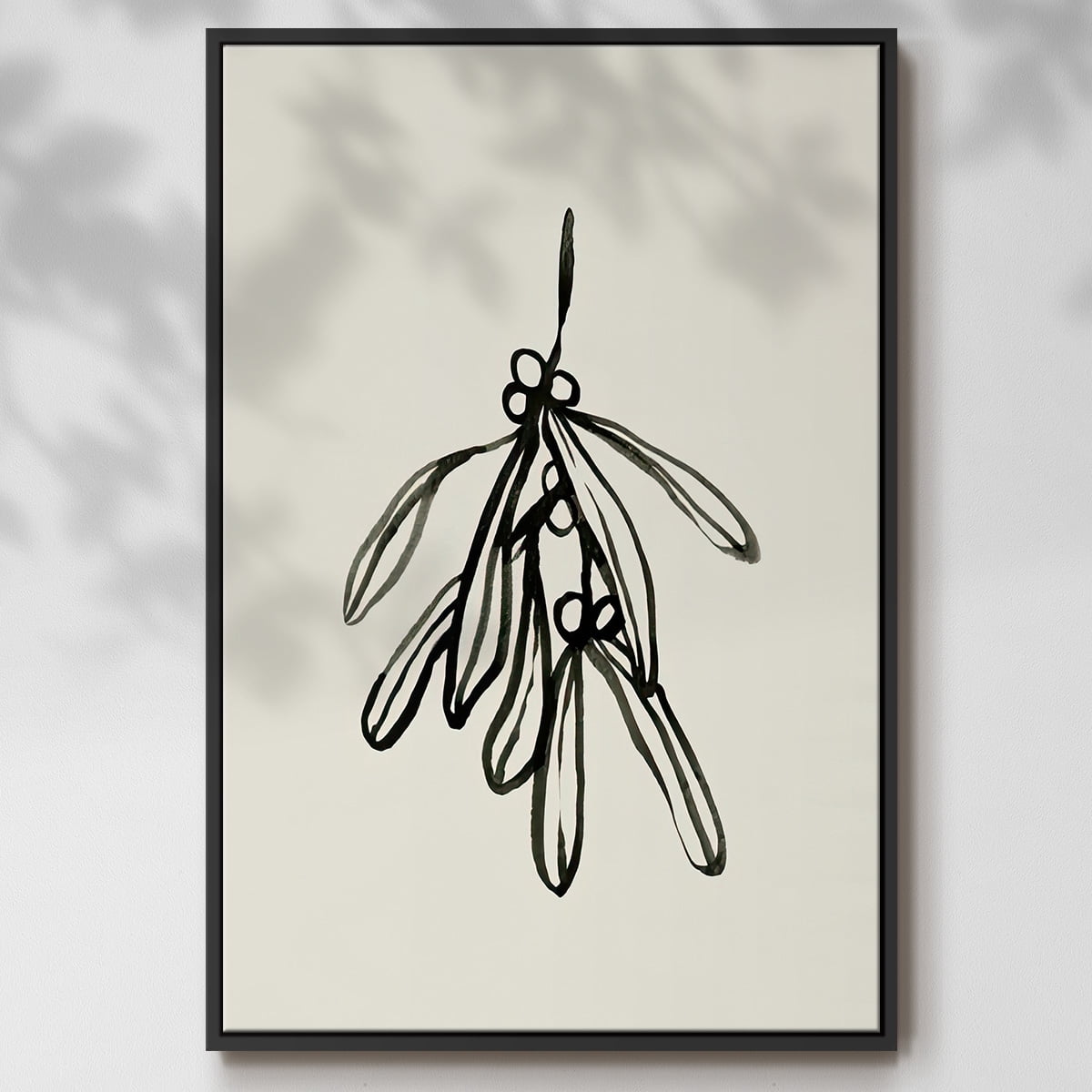 Mistletoe Sketch II - Framed Gallery Wrapped Holiday Canvas - 17 x 25 - Black Frame