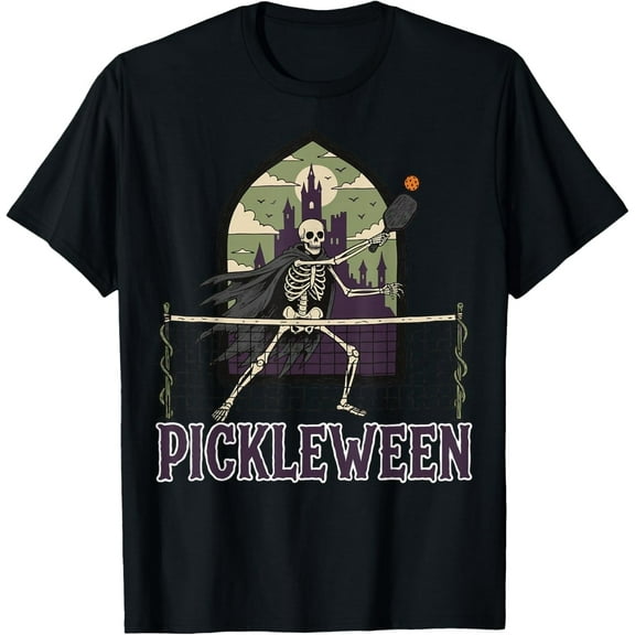 Pickleween Pickleball Halloween Costume Skeleton Goth T-Shirt