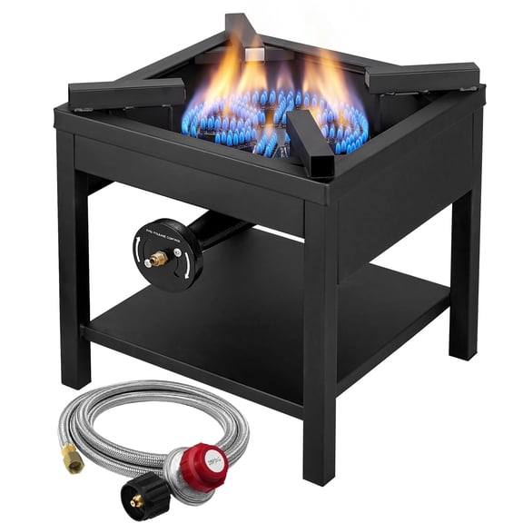 SIXDAY 260,000 BTU Propane Burner Stove, Heavy Duty Gas Camping Stove with 0-20 PSI Regulator & Steel-Braided Hose for Turkey Frying and Brewing