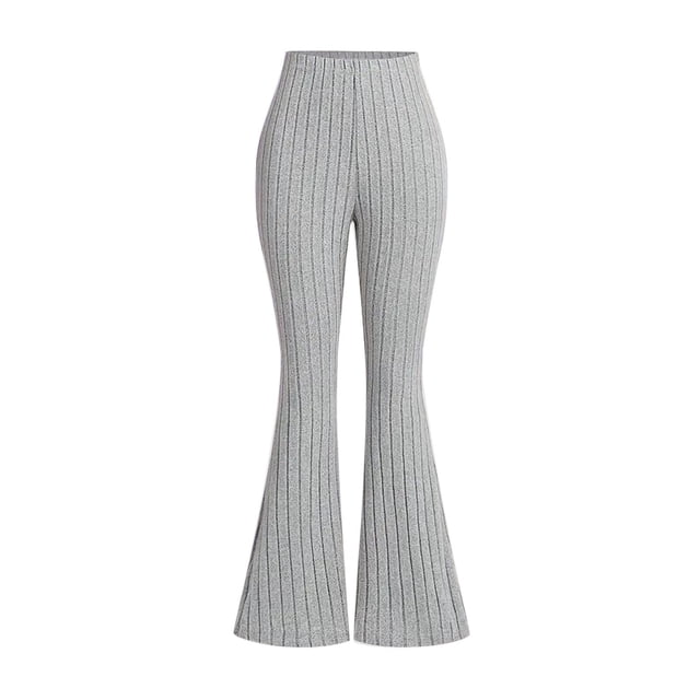 Girls Ribbed Knit Pants Stretch Elastic Waist Pull on Long Pants Casual High Waisted Flared Leg Pants