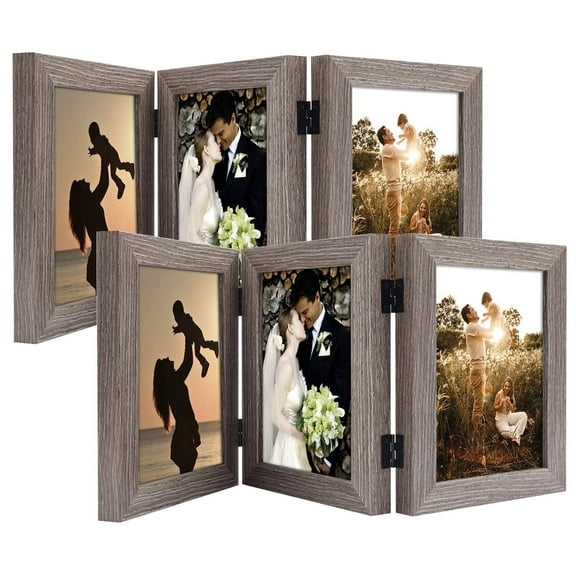 Golden State Art 5x7 Trifold Hinged Photo Frame with 3 Openings with Real Glass (Grey, 2-Pack)