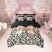 Erosebridal Bowknot Bed in a Bag Queen size, Beige Leopard Print Comforter Sets with Sheets, Reversible 7pcs