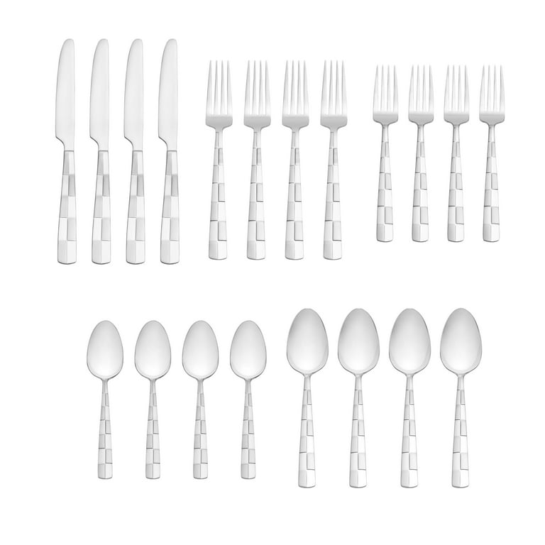 20 Pcs Black/Silverware Silverware Set, Checkered Frost Flatware Sets,  Stainless Steel Forks and Spoons Set with Knives, Mirror Finish &  Dishwasher Safe