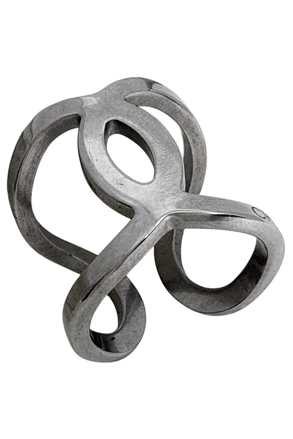 Pre-Owned Chanel Coco Mark Ring, Silver Plated, Women's