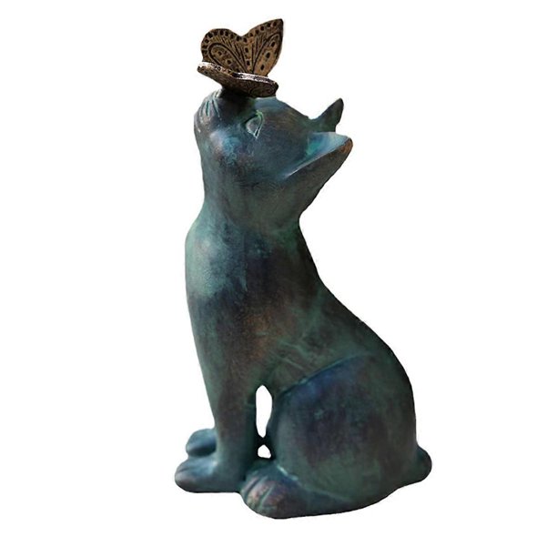 Cat and Butterfly Curiosity Garden Statue, Curiosity Cat Butterfly Garden Statue Decor Cat Sculpture