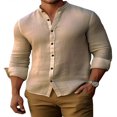 thumbnail image 1 of PENGXIANG Classic Buttoned Henley Shirt for Men with Retro Cotton Linen Fabric, 1 of 5