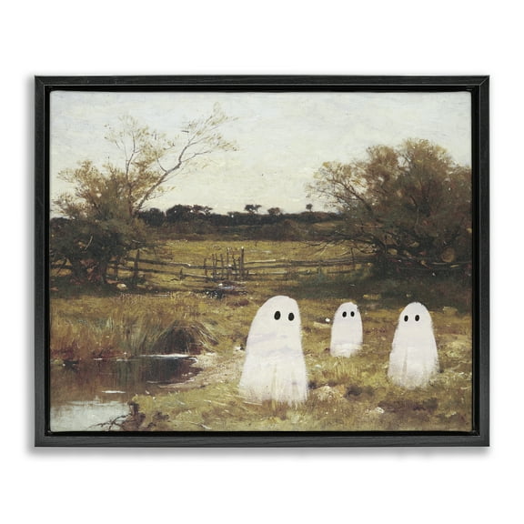 Stupell Industries Ghosts in Traditional Countryside Landscape & Nature Painting Black Floater Framed Canvas Art Print Wall Art, 21 x 17