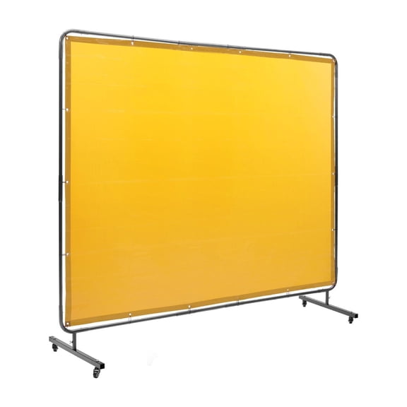 Welding Screen with Frame 6x8 ft, Flame Resistant Welding Protection Screen on Wheels, Moveable Industrial Welding Curtain, 4 Swivel Casters, Yellow