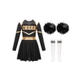 thumbnail image 3 of Aislor Kids Girls Halloween Cheer Leader Long Sleeve Cheerleading Uniform Dress with Pom Pom Stockings A White&Black 12, 3 of 7