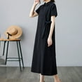 thumbnail image 6 of SMihono Women's Flowy Cotton Linen Midi Dress Short Sleeve Buttons Tie Side Summer Casual Button Collared Dress with Pockets Black XXL, 6 of 7