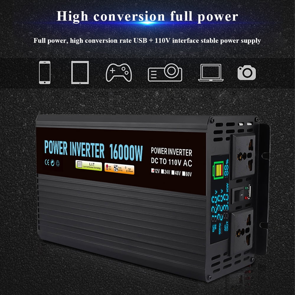 Zeng 12V 8000-Watt Continuous 16000-W Surge Power Inverter with LCD Display for Truck RV