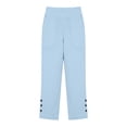 thumbnail image 5 of Women Cotton Linen Cropped Straight Leg Pants for Women, Elastic High Waist Side Slit Button Design with Pockets, Light Capri Trousers for Summer Beach Casual | TruHer,Light Blue S, 5 of 7