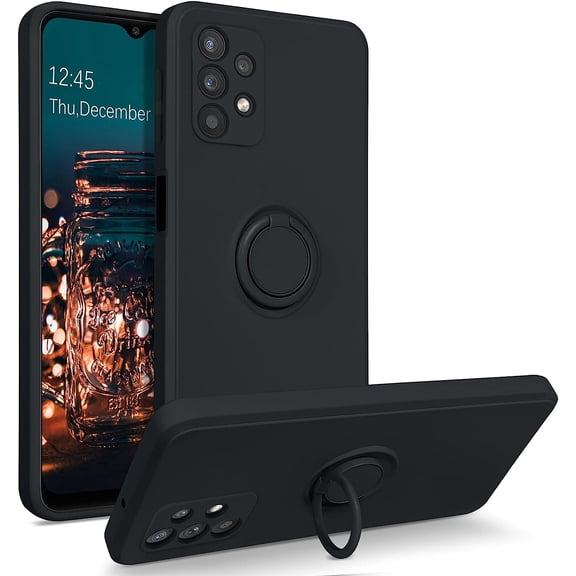 Galaxy A32 5G Case, Slim Silicone 360° Ring Holder Kickstand Magnetic Car Mount Soft Rubber Anti-Scratch Non-Slip Shockproof Protective Case for Samsung Galaxy A32 5G, Black