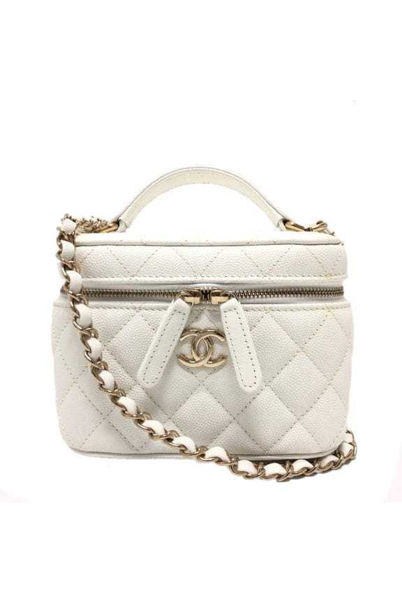 Pre-Owned CHANEL AS3171 Coco Mark CC Vanity Bag Chain Handbag Shoulder Caviar Skin Women's White