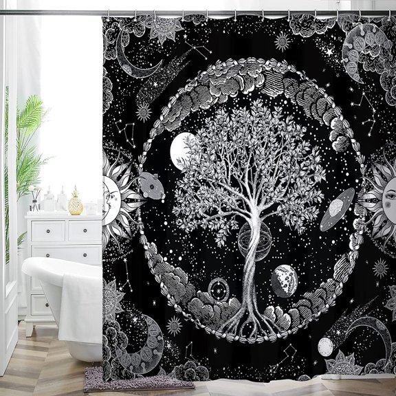 Bohemian Bathroom Curtain Colorful Boho Floral Print Beautiful Bright Polyester Fabric Cloth Shower Curtain for Bathroom Decoration, 72"x72" (Tape D)