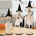 thumbnail image 5 of Wooden Ghost Halloween Decorations Indoor, Set of 3 Sizes Rustic Shelf Sitters with Fabric Ghost Figures, Halloween Table Home Decor for Tiered Tray, Mantel, Halloween Party Supplies, 5 of 12