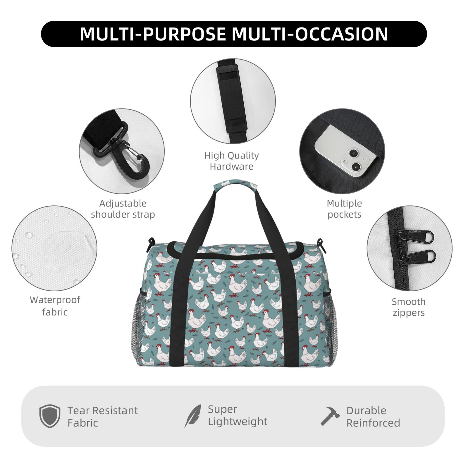 Fuzoiu Farm Birds Print Travel Duffle Bag,Carry On Tote Bags,Duffel Bag,Sport Gym Bag, Hospital Bag for Labor and Delivery, Overnight Bag,Luggage Bag