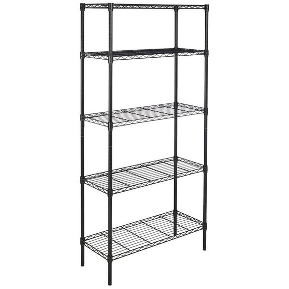 GoDecor 5-Tier Iron Shelf Wire Rack Shelf Adjustable Unit Garage Kitchen Storage Organizer Black