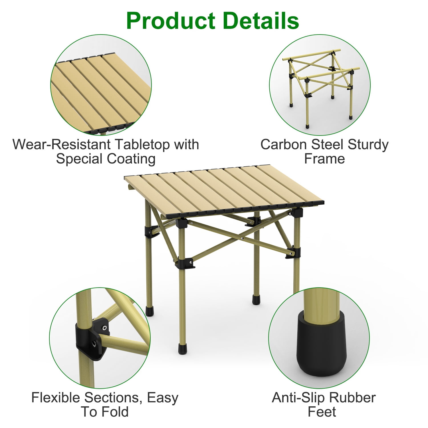 Roll-Up Camping Table ，Portable Upgraded Carbon Steel Table with Heavy Duty Carrying Bag,Portable for 2-3 People, Picnic Barbecue