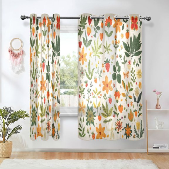 Yayeee Window Curtains Set of 2 for Living Room Light Filtering 63"x42", Leaves Pattern