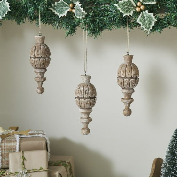 VHC Brands Vintage Finial Ornament Feathered Finish Set of 3 6.5x2.5x2.5