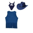 thumbnail image 4 of YiZYiF Unisex Cowboy Cowgirl Outfit Set for Halloween Western Party Rivets Fringe Vest and Hat Scarf Blue 16, 4 of 5