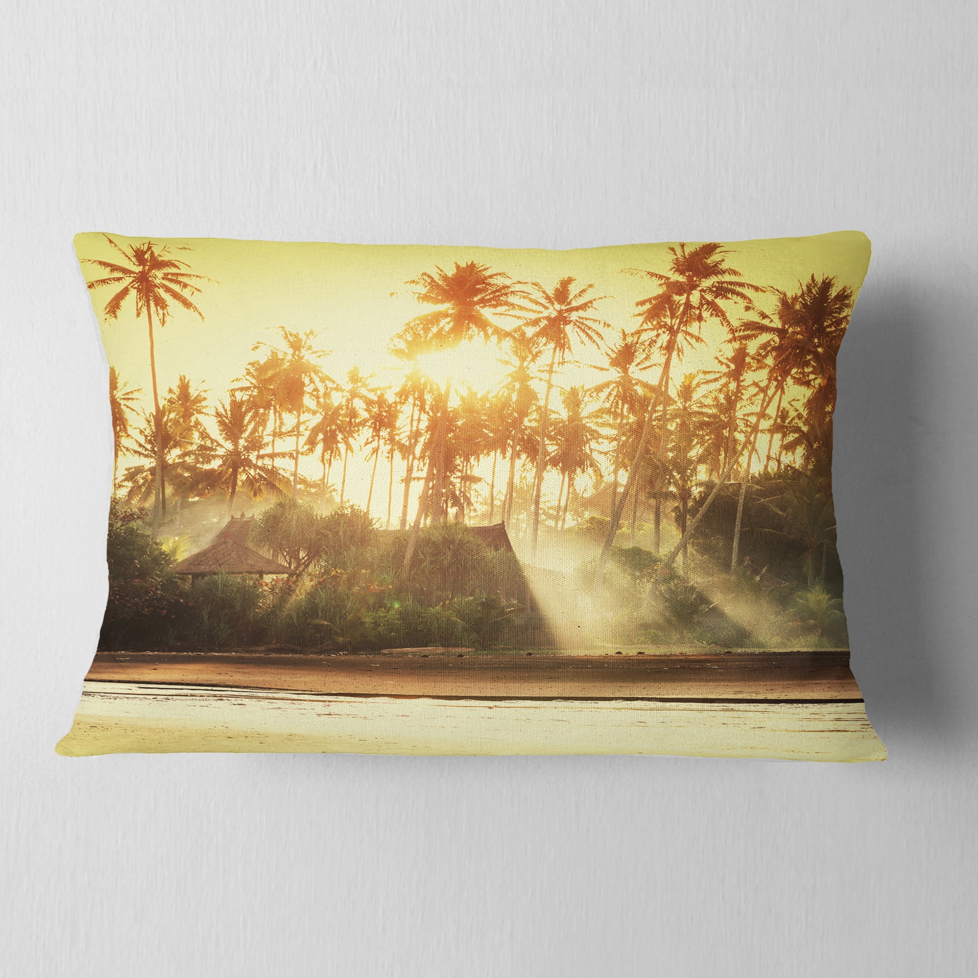 Designart Bamboo Huts on Tropical Island - Landscape Printed Throw Pillow - 12x20