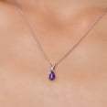 thumbnail image 3 of Gem Stone King 14K White Gold Purple Amethyst and White Created Sapphire Pendant Necklace for Women | 0.82 Cttw | Gemstone February Birthstone | Pear Shape 8X5MM | With 18 inch Chain, 3 of 6
