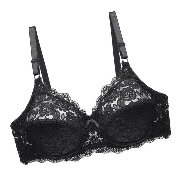 stanreset Lace Bra Women Push Up Lingerie Thin Cup Underwire Lace Underwear  Breathable Underwear, Black, 46CD 