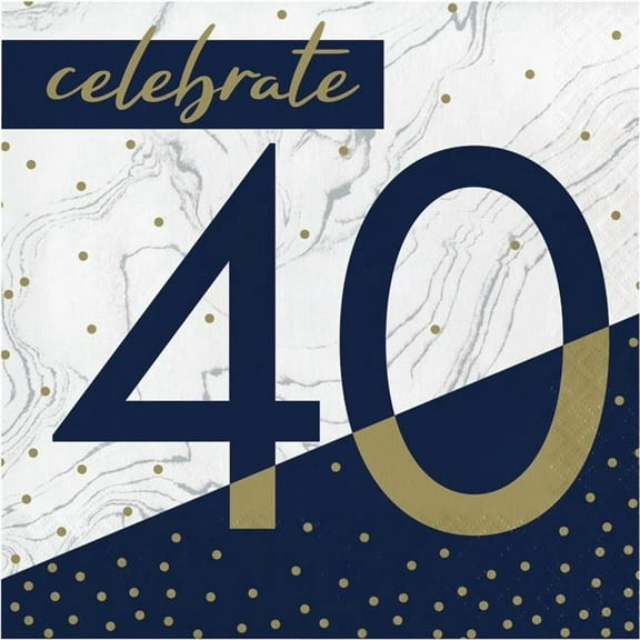 Creative Converting 357607 6.5 in. Navy & Gold Milestone 40th Birthday Luncheon Paper Napkin