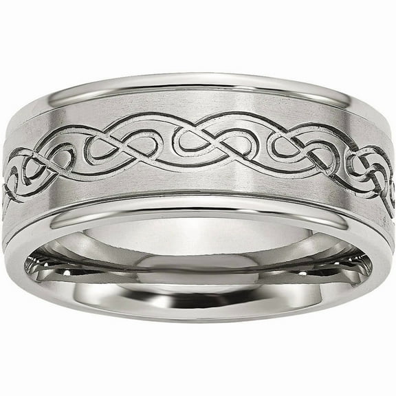 Primal Steel Stainless Steel Brushed/ Scroll Design 9mm Ridged Edge Band