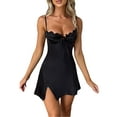 thumbnail image 2 of Wassery Women Sexy Bodycon Mini Dress Skinny Spaghetti Strap Lace Low Cut Backless Lace Trim Tie Up Dress Party Clubwear, 2 of 4
