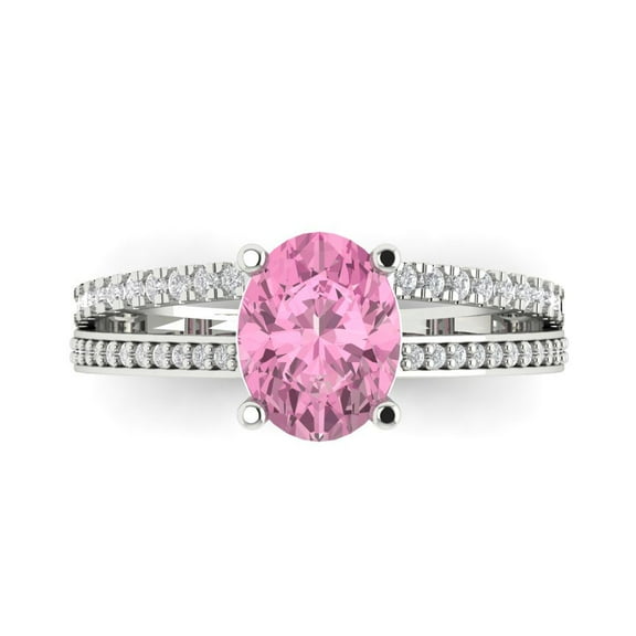 Solitaire with Accents Engagement Ring for Women - 2.32ct Simulated Pink Diamond in 14K White Gold Promise Ring