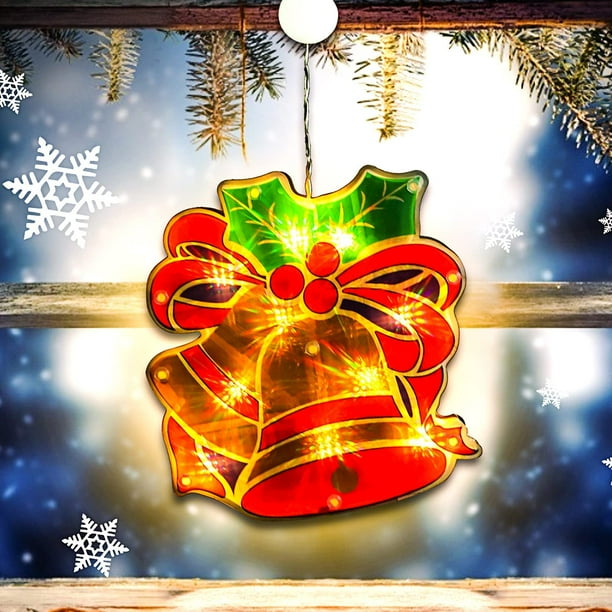 Adornos navideños Decoración de luces colgantes para ventanas, Adornos para árboles de Navidad Luces Adornos para ventanas con pilas para la fiesta de Navidad Vitrina Vitrina (Campanas) esquí esquí Gafas de esquí