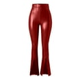thumbnail image 4 of Leather Pants Women Pu Leather Flared Pants High Waist Elastic Pants Slit Pants Leather Leggings Red XL, 4 of 5