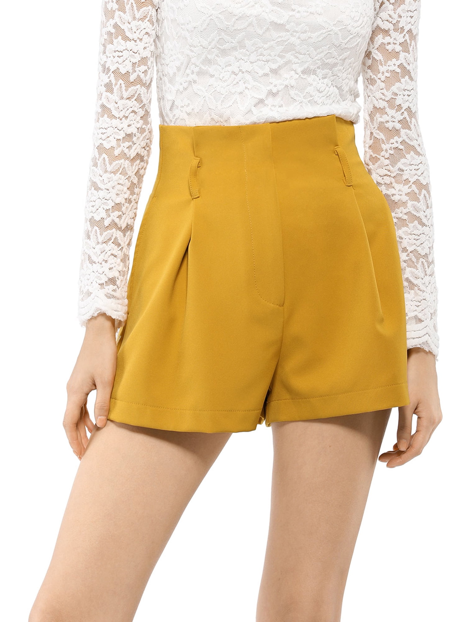 DARING DIVA Women's Bow Tie High Waist Short Paper Bag Shorts M Yellow